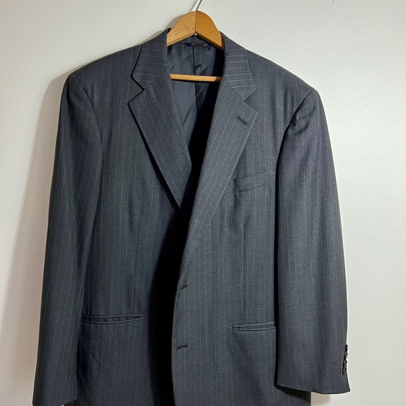 Brooks brothers grey and white pinstriped man’s suit, 100% wool, 43reg, 38 w - Picture 3 of 14